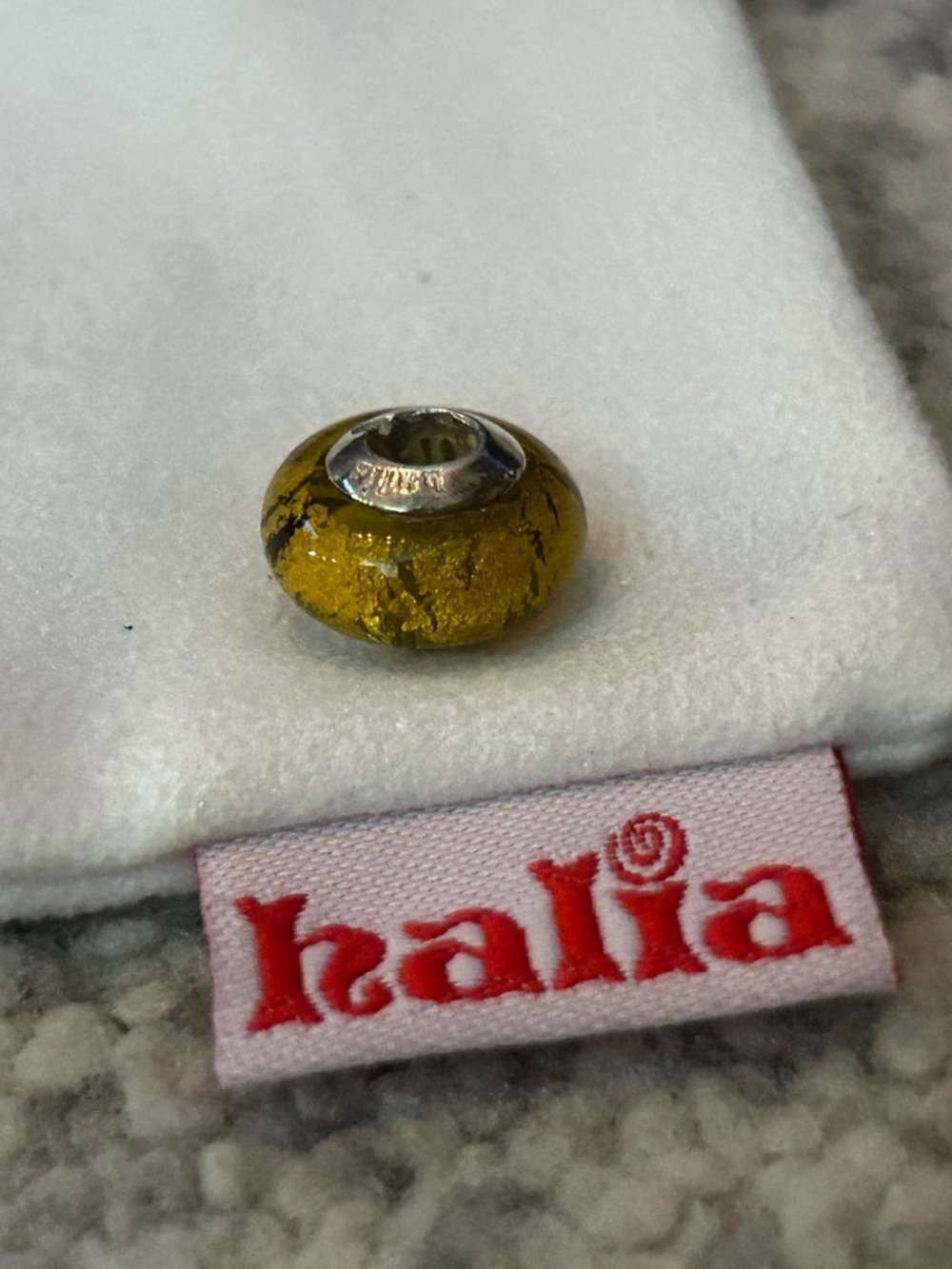 Yellow Gold Foil Murano-Style Glass Charm - Halia “Golden Moments”